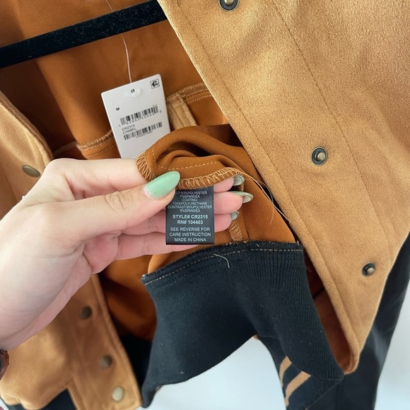 Blu Pepper Tan Suede and Black Leather Women's Varsity Jacket - Picture 5 of 8